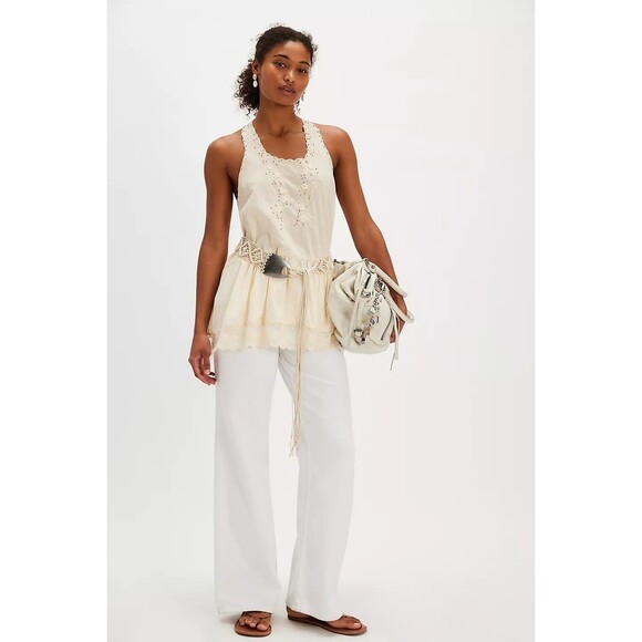 Free People Sunset Treasure Tunic Top Embroidered Beaded Lace Cotton L 280461 - Picture 2 of 9